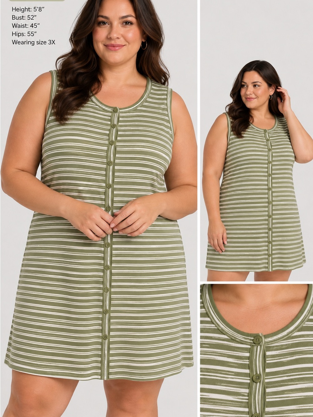 wild fable Olive and White Striped Sleeveless Button-Front Swim Coverup